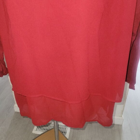 MICHEAL KORS Designer Red Layered L 3/4 Sleeve Blouse Contemporary Mature Career - Picture 2 of 6